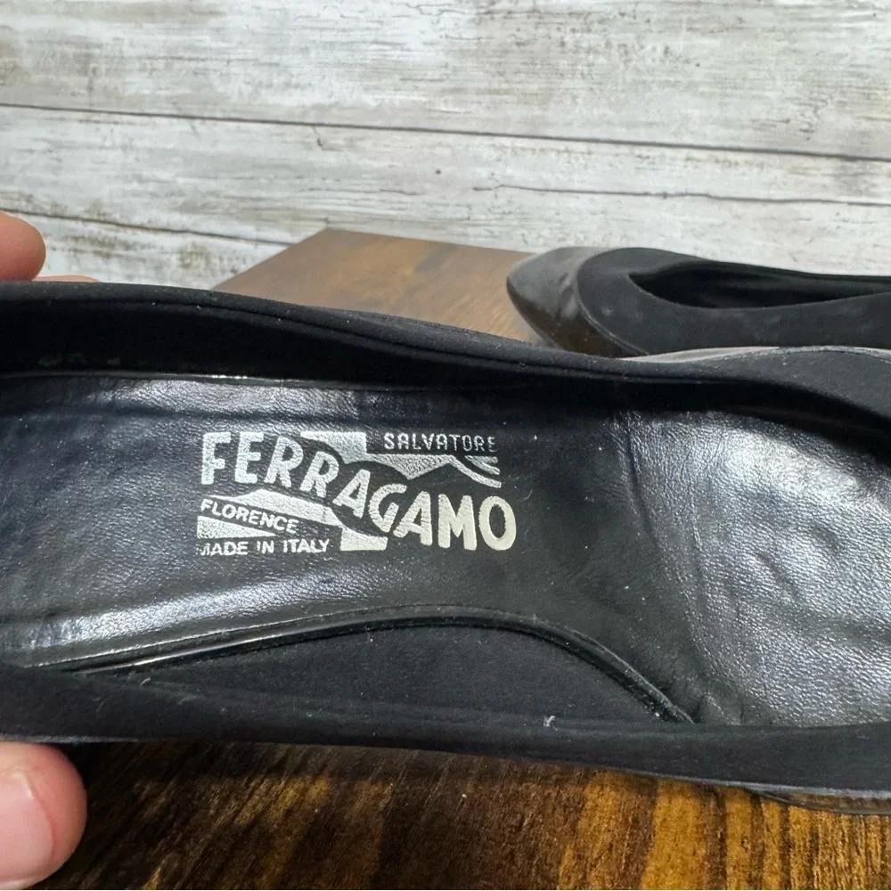Salvatore Ferragamo Black Wedge Flats Shoes Women’s Size 6.5 B Patent Leather